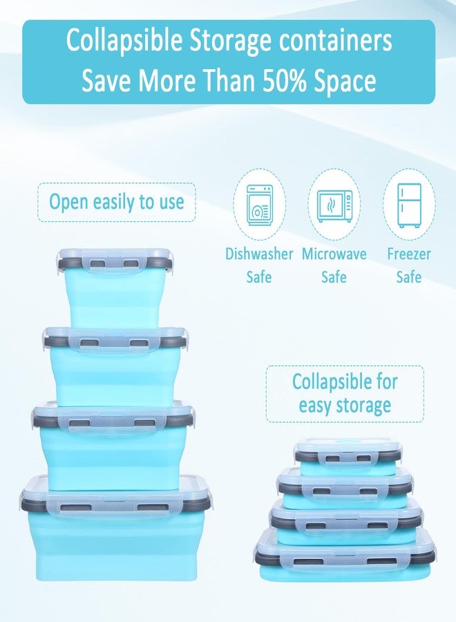 Kifmurase 8 Pack Collapsible Food Storage Containers with Lid, Silicone Foldable Rectangle Round Food Prep Containers Bowl, Stacking Camper Lunch Box for Leftovers Meals, Microwave Dishwasher Safe - Image 3